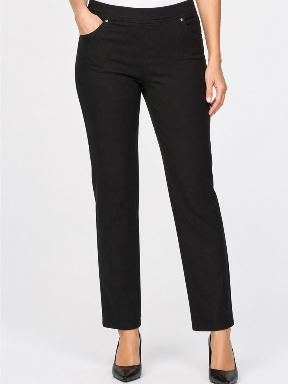 Kim Rogers Jeans Womens 12P Black Tummy Control Pull On Straight Leg Classic New